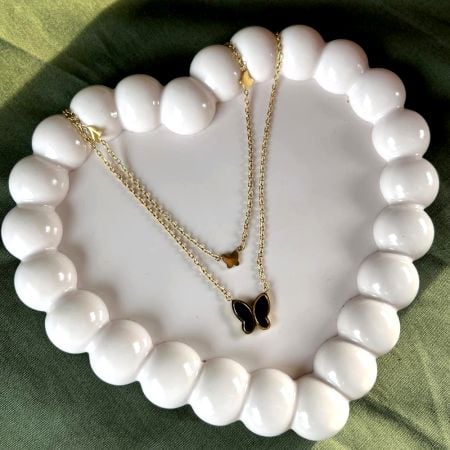 18K Gold Plated Black Enamel Butterfly Necklace